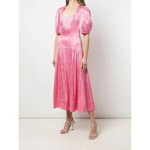 Jonathan Simkhai Rumi Moire Jacquard Camellia Pink Midi Dress Cocktail Size 8